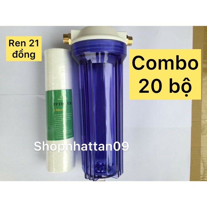 Combo20 bộ Bộ Lọc Nước Thô Đầu Nguồn số 1 Cấp Ren Ngoài 21 Ren Đồng Cốc trong