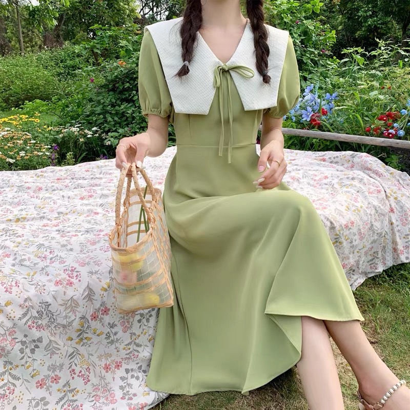 đầm xanh bơ đầm dài váy bầu mùa hè váy tiểu thư sang chảnh đầm vintage đầm khoét eo đầm bigsize nữ váy nữ xinh váy đi chơi đầm đi tiệc đầm nữ