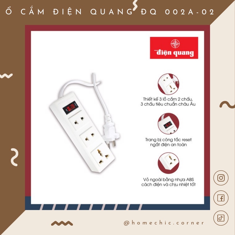 Ổ cắm điện ổ điện 3 chấu ổ cắm điện quang cao cấp công suất 2500w | HOME CHIC CORNER