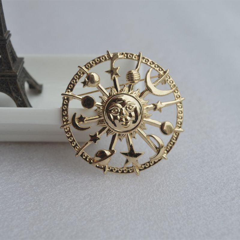 Ghim Cài Áo Hình Tròn / Ngôi Sao / Mặt Trăng / Bánh Lái Mặt Trời Tráng Men Thời Trang Cho Người Lớn