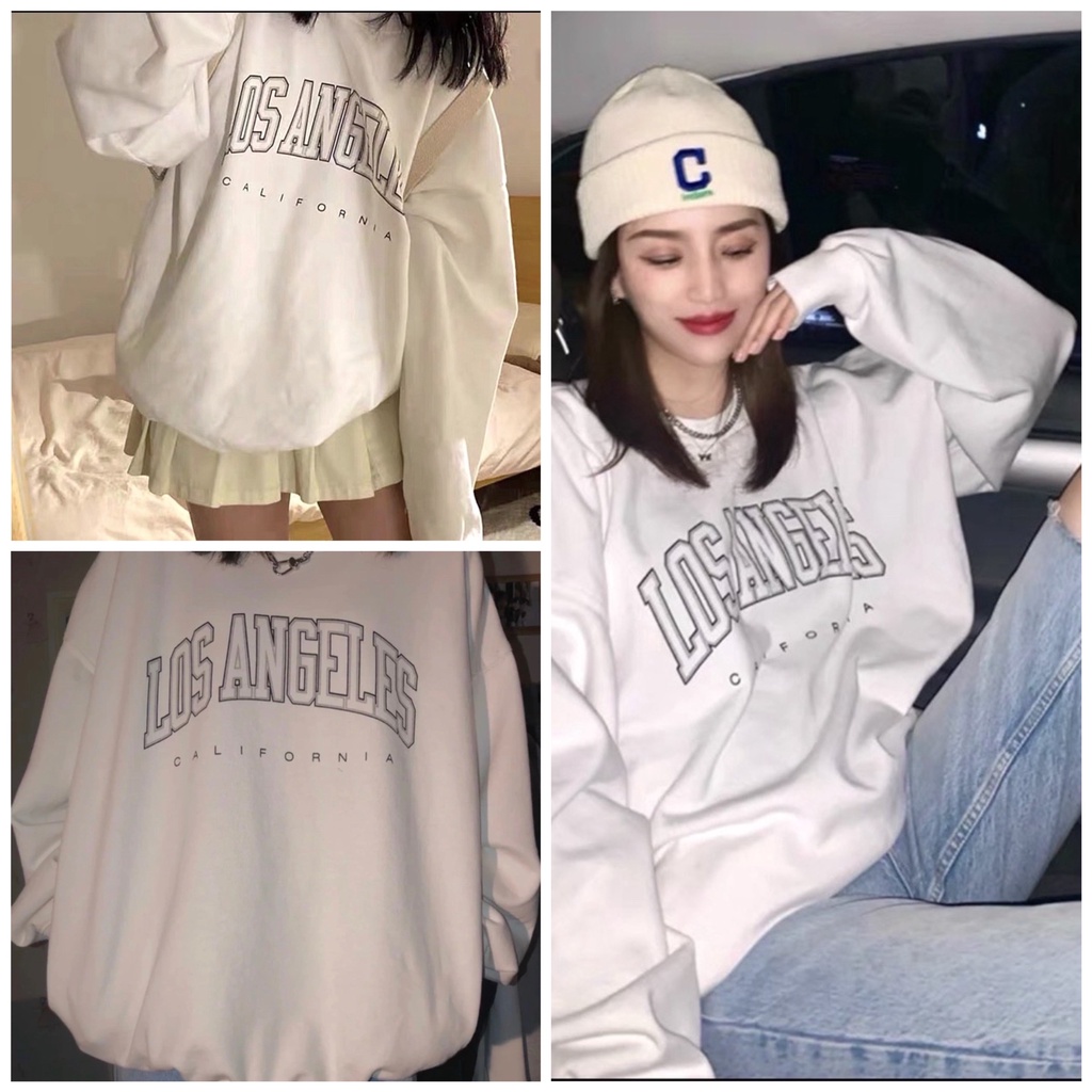 Áo Nỉ Tay Bồng Losangeles JOLIE Nữ [FREESHIP]  Sweater form rộng hoodie màu trắng in chữ cá tính Ulzzang hot trendss
