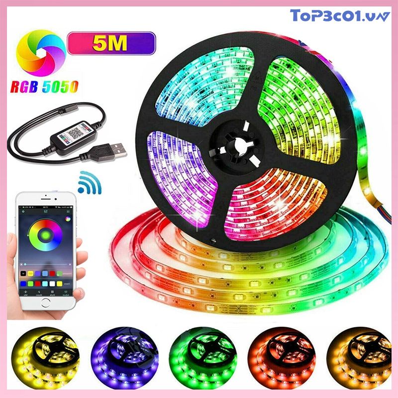 Dải đèn LED USB thông minh đổi màu có thể điều khiển bằng ứng dụng kích thước 3.28/6.56/16.4ft