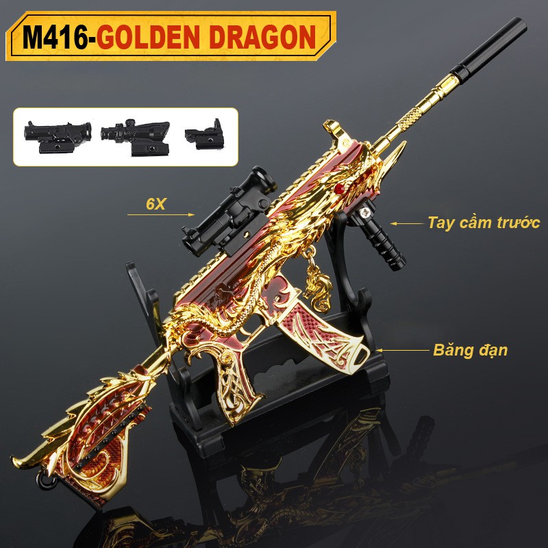 Mô Hình PUBG M416 Golden Dragon - 22cm - Tặng Kèm Giá Đỡ