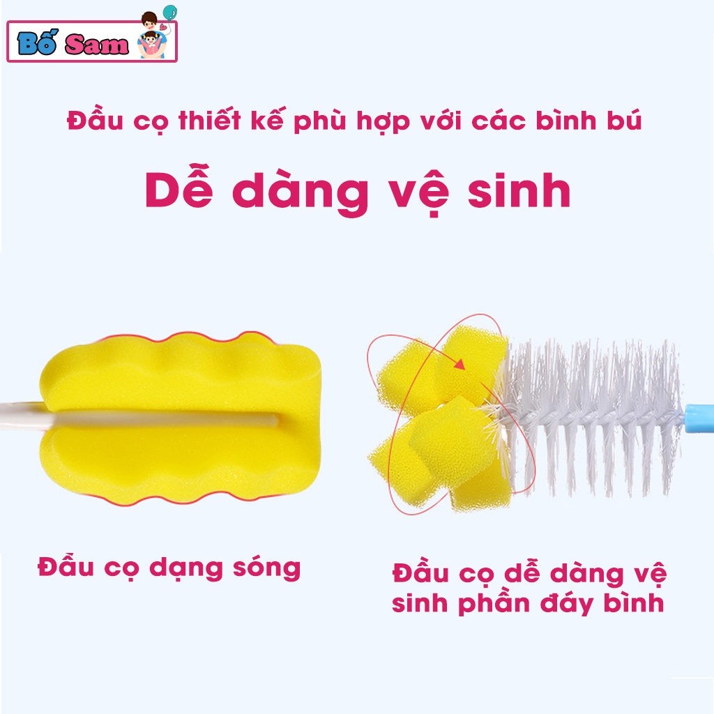 Bộ cọ bình sữa bọt biển 6 chi tiết, cọ mút xốp rửa núm bình cho bé Shop Bố Sam