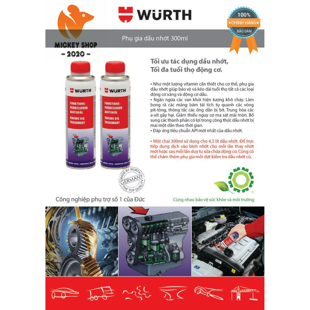 [ CAO CẤP ] Phụ gia dầu nhớt WURTH Engine Oil Treatment 300ml 5861300300