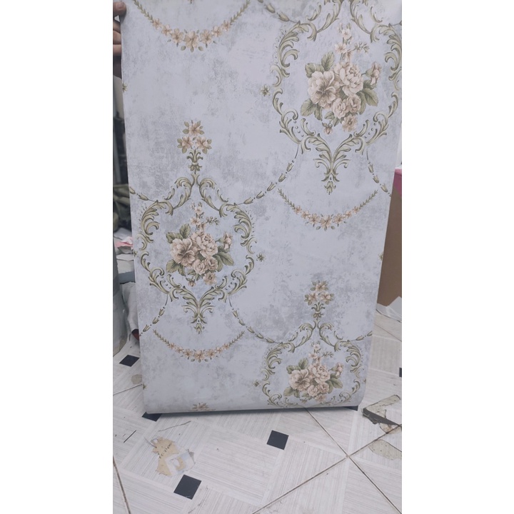 Decal giấy dán tường CHÙM HOA CHÂU ÂU XÁM khổ 45cm keo sẵn