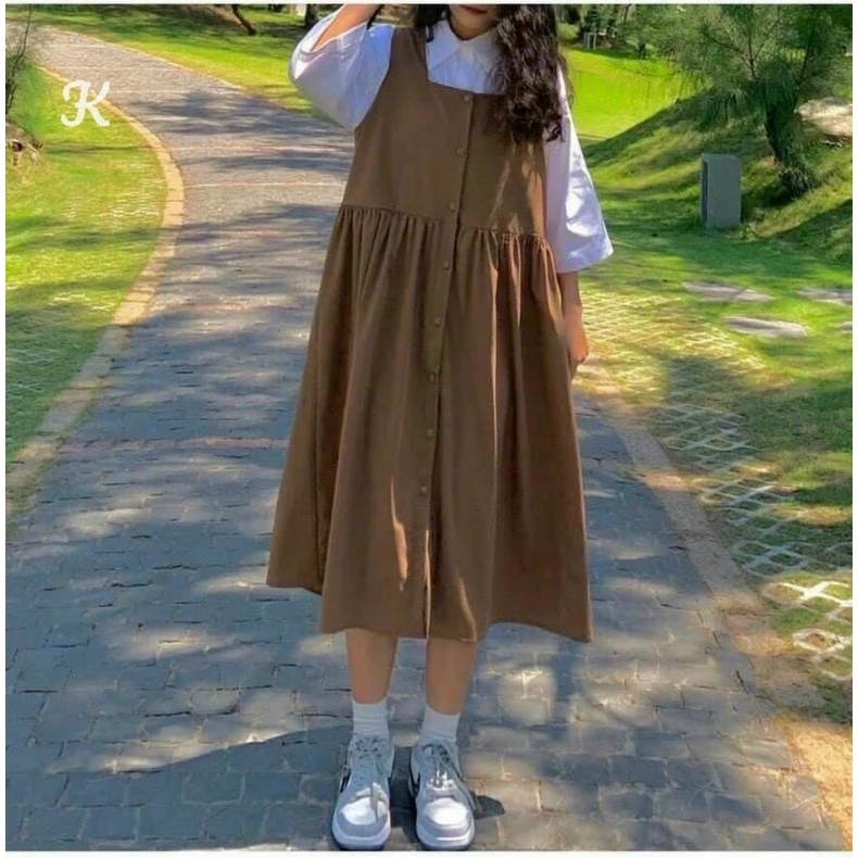 sét bộ áo váy yếm cute chất vol chéo dày