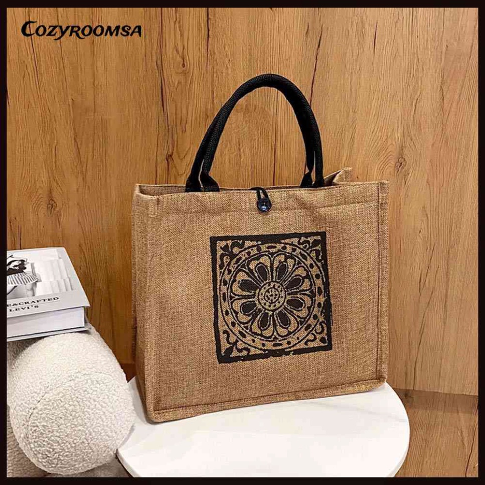 Túi Xách Tay Cỡ Lớn In Họa Tiết Mandala Phong Cách Vintage - Túi Cói Du Lịch Phông Cách Hàn Quốc