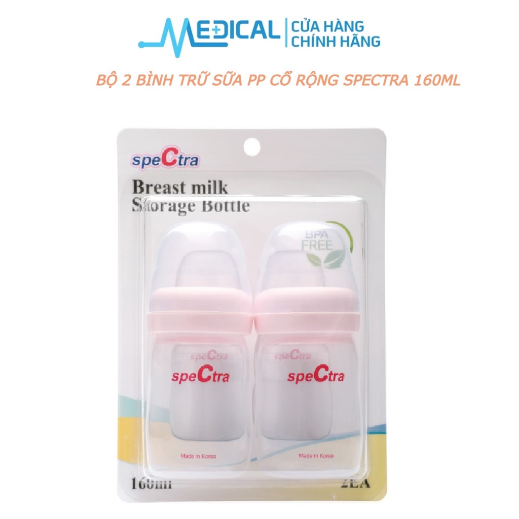 Bộ 2 bình trữ sữa cổ rộng dùng cho máy hút sữa SPECTRA 160ml PP chính hãng Hàn Quốc - MEDICAL