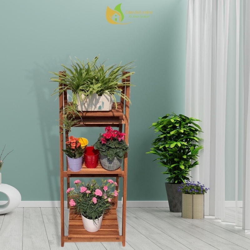 Kệ gỗ 3 tầng, kệ chữ a để chậu hoa, trang trí ban công sân vườn chất liệu gỗ tràm có thể gấp gọn
