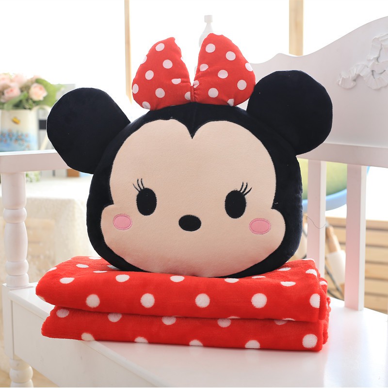 Bộ Chăn Gối 2 Trong 1 Hình Mickey Minnie Dễ Thương