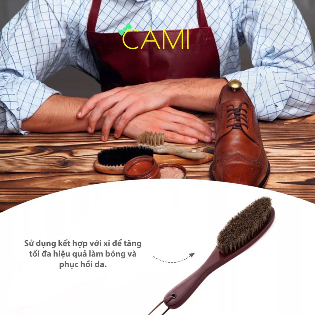 Bàn chải lông ngựa cán dài dễ cầm đánh bóng xi giày, phủi bụi tóc dùng trong salon tiện ích - Cami - CMPK234