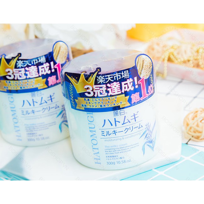 Kem Dưỡng Ẩm Trắng Da Hatomugi Kumano Moisturizing & Conditioning The Milky Cream 300gr