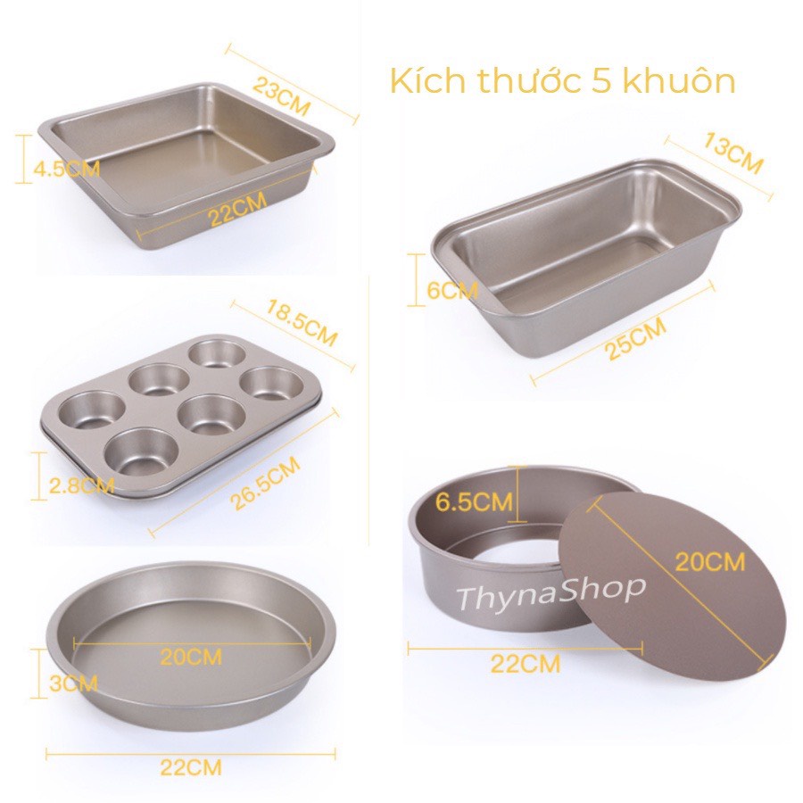 Khuôn làm bánh, Khuôn làm bánh bông lan sét 5 món cao cấp nhiều kích cỡ dễ làm