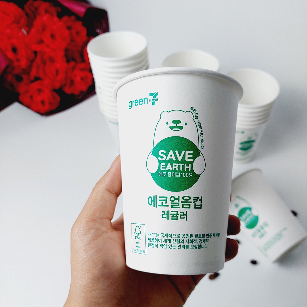 50 Cốc giấy 480ml - 16oz Gấu Xanh hàng NHẬP KHẨU HÀN QUỐC
