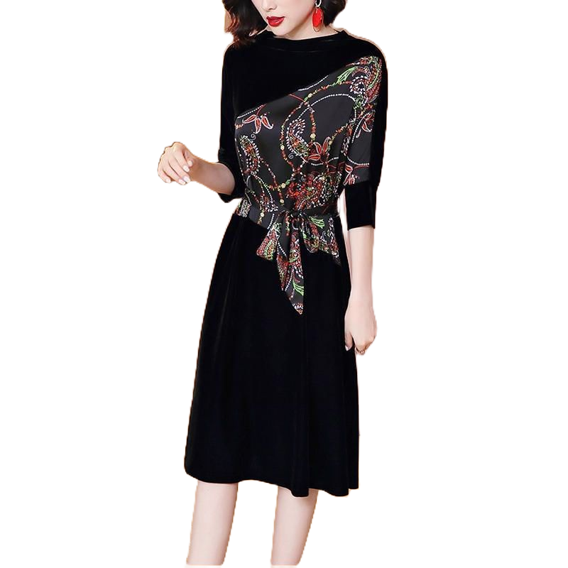 Đầm Nhung Dáng Chữ A Phối Màu Tương Phản Thời Trang Mùa Thu 2022 Cho Nữ