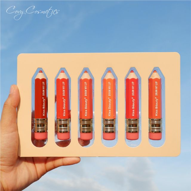 Set 6 Cây Son Kem Hình Bút Màu Xinh Xắn KISS BEAUTY Nội Địa Thái