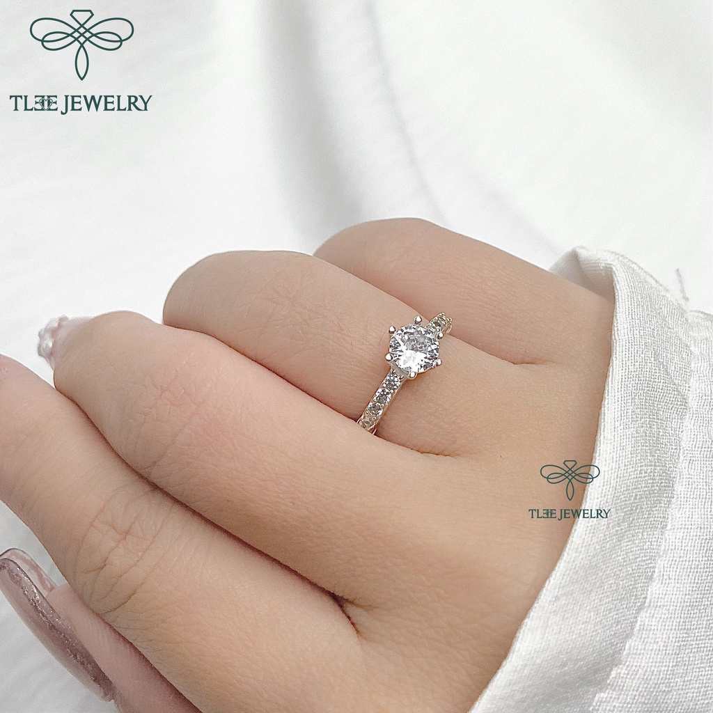 Nhẫn bạc nữ TLEE đính đá sáu chấu viền bằng sang trọng A0124