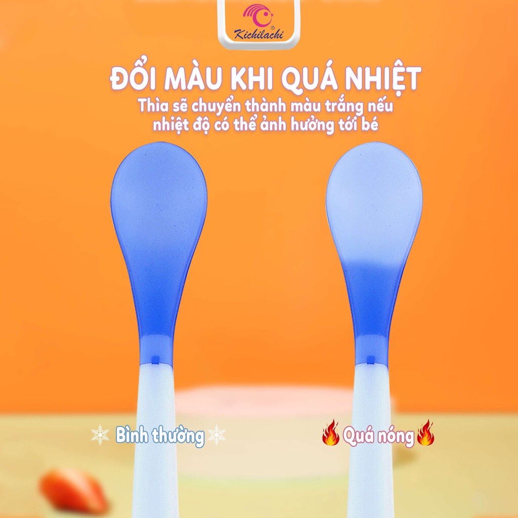 Hộp Thìa báo nóng , thìa ăn dặm cho bé thương hiệu Kichilachi