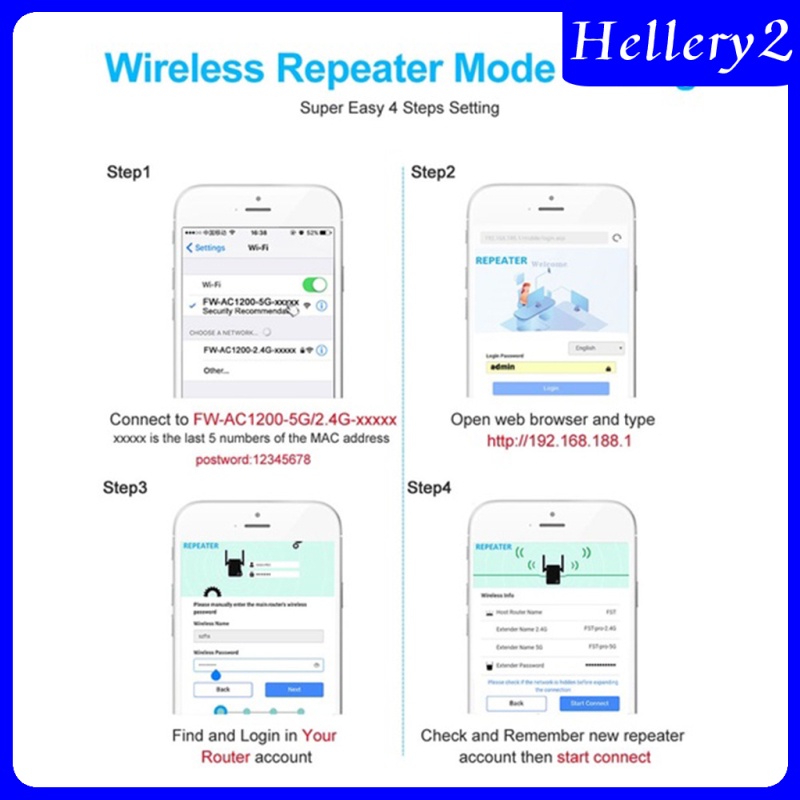 [HELLERY2] 1200Mbps 2.4G 5G Wireless Wifi Repeater 4 Antennas Signal Booster US Plug