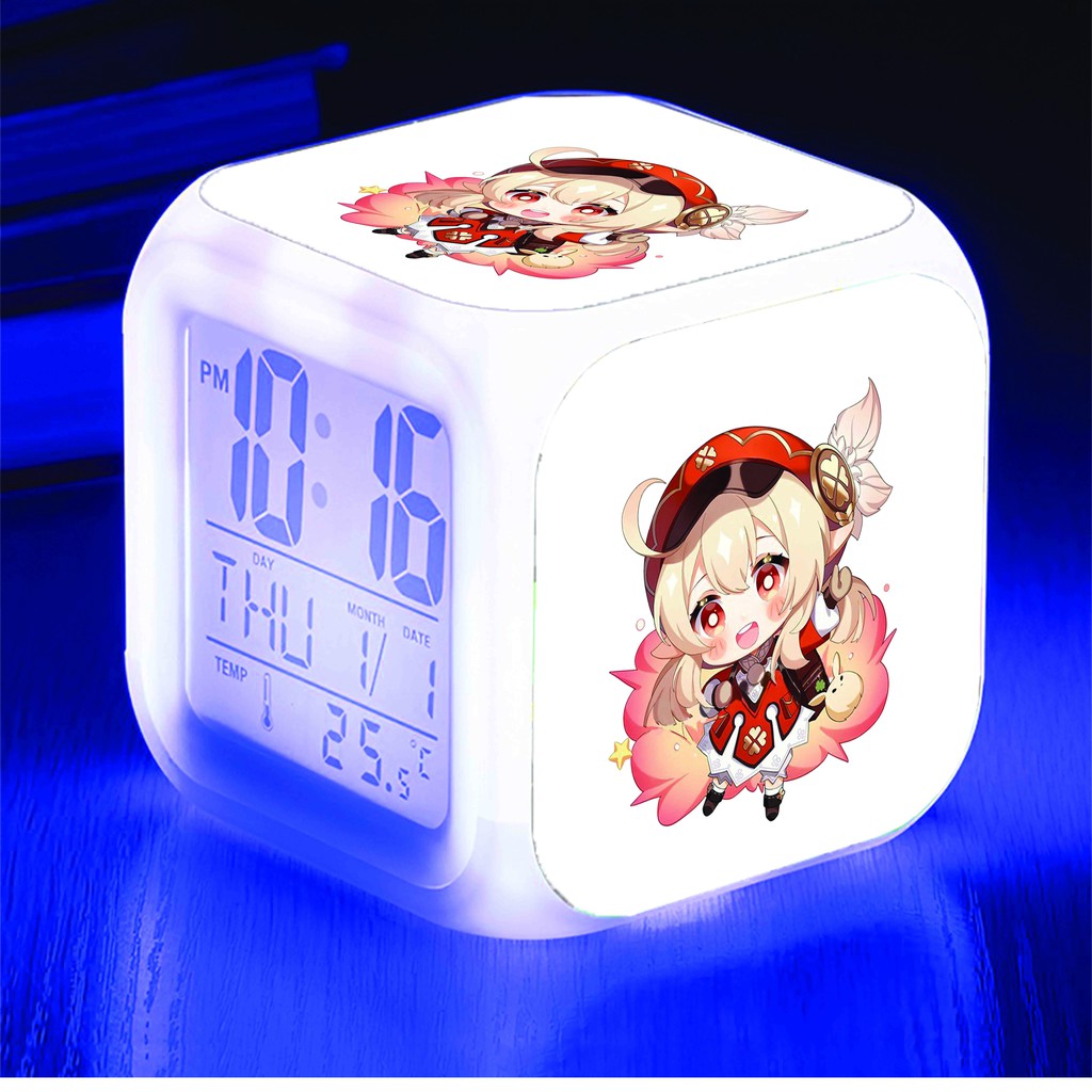 Đồng hồ báo thức để bàn in hình GENSHIN IMPACT game ainme chibi LED đổi màu M1