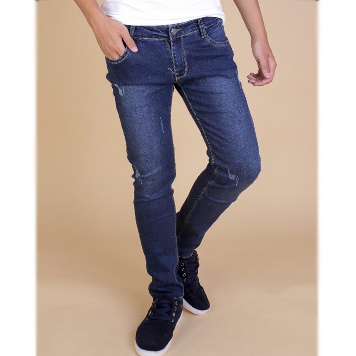 Quần Jean Nam Dáng Ôm Vừa Vải Mềm Màu Xanh Đậm Bền Màu