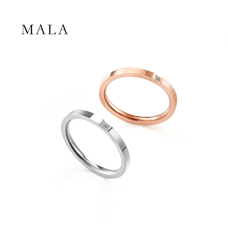 Nhẫn thép titan MAYEBE LAVEND màu vàng hồng/ màu bạc đính đá kim cương phong cách Hàn Quốc cho cặp đôi