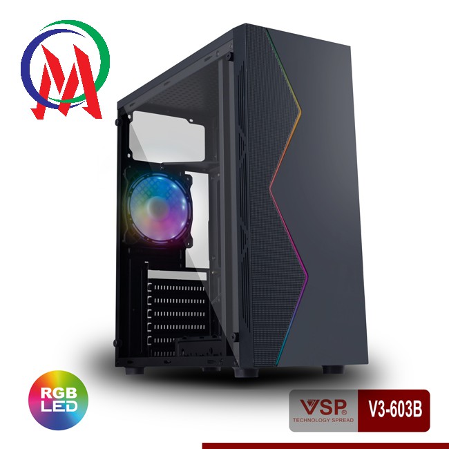 Vỏ Case VSP V3-603B Có Sẵn LED RGB Và nắp hông Trong Suốt