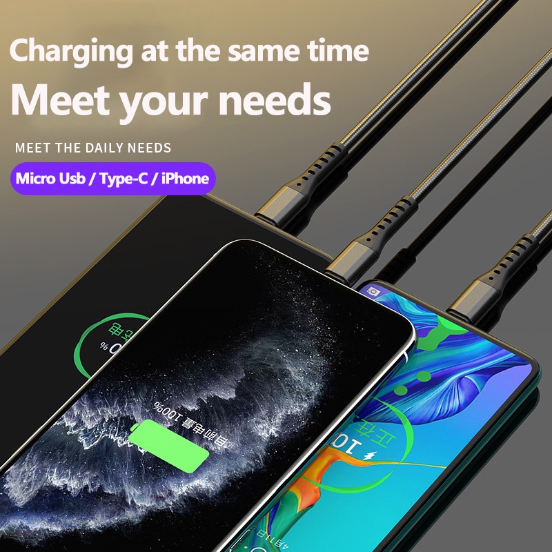 Cáp Sạc Nhanh 66W 5A 3 Trong 1 Cổng Micro Usb/Type-C Cho