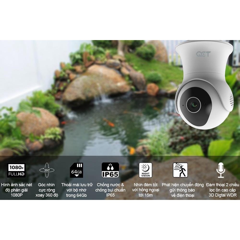 Camera ngoài trời thông minh QCT xoay 360 độ 2K quốc tế chống nước ip68