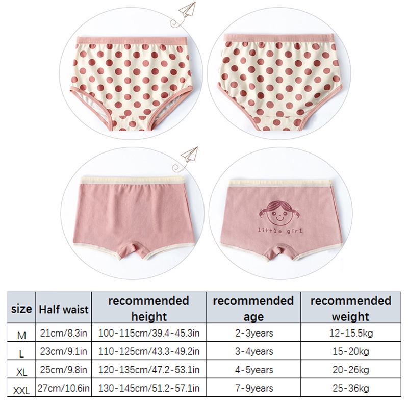 Set 3 quần lót vải cotton nguyên chất kháng khuẩn dành cho bé gái