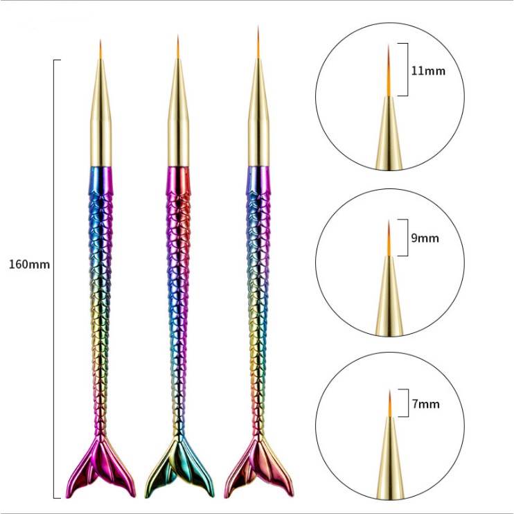 Set 3 Bút Vẽ Móng Tay-Cọ Vẽ Nail Nghệ Thuật Hình Đuôi Cá Màu Cầu Vồng- Dụng Cụ Làm Móng Độc Đáo-Bút Vẽ Nét Nhỏ