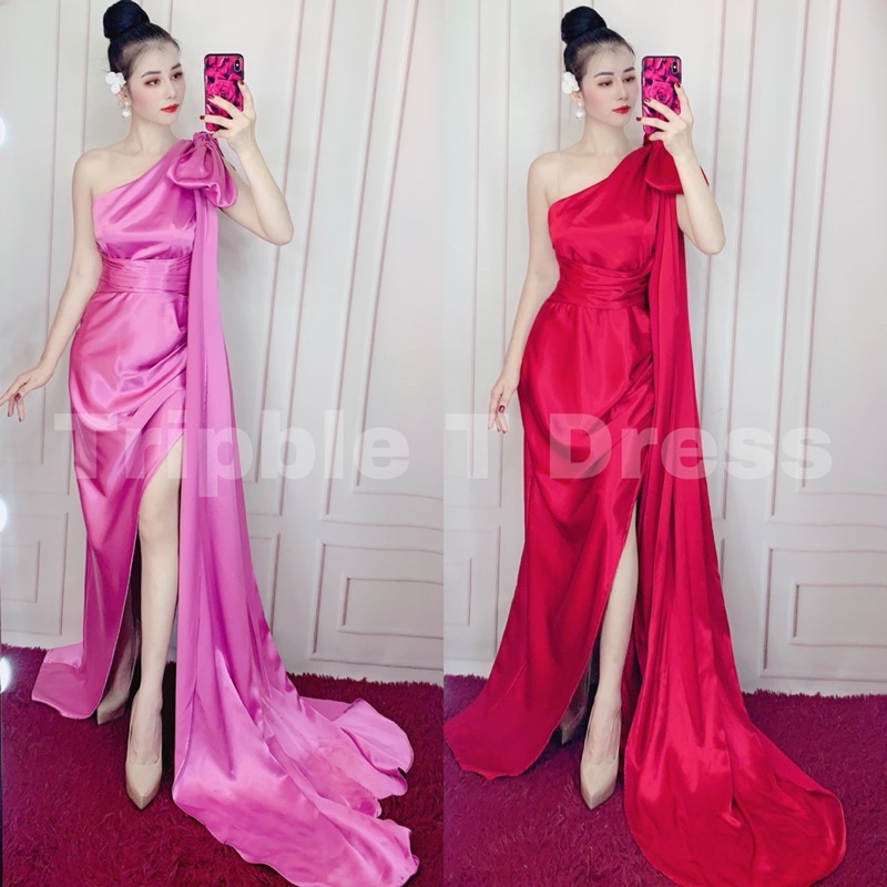 Đầm maxi dạ hội dáng dài nơ 1 vai tà dài TRIPBLE T DRESS - size M/L - MS391V