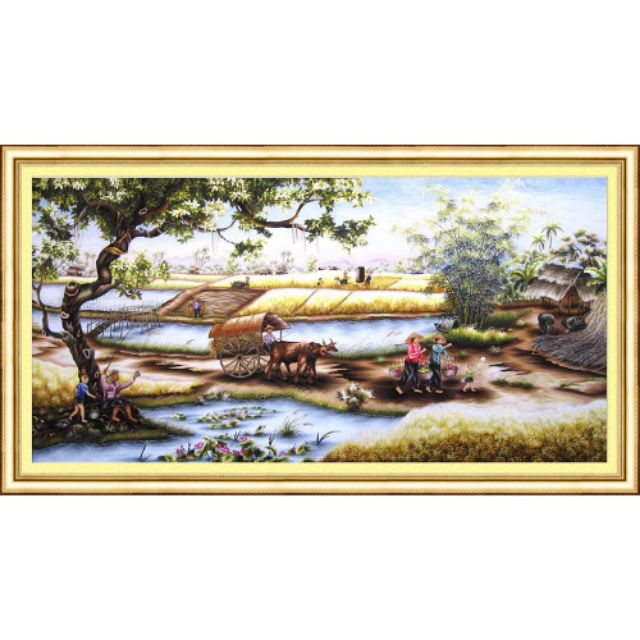 Tranh thêu phong cảnh làng quê 222260 - 222139 kích thước 101x58cm