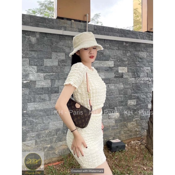 Set xốp áo croptop chân váy hàng chuẩn