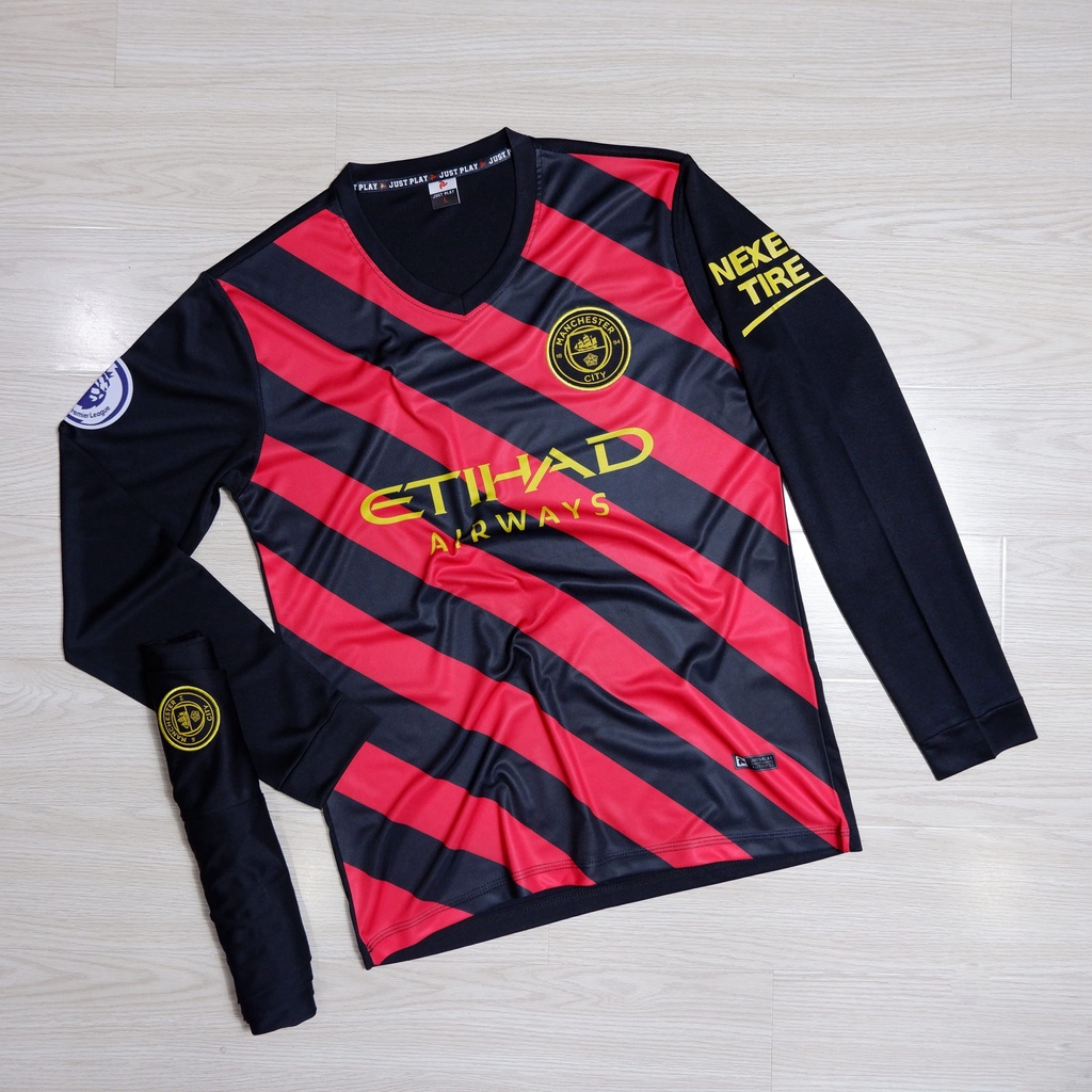 Bộ quần áo đá banh tay dài Man City, Bộ quần áo bóng đá tay dài in tên và số theo yêu cầu