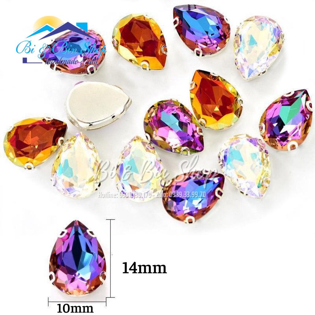 10 Viên Đá Đế Giọt Nước 10x14mm Pha Lê Ánh Cừ Đính Kết Trang Phục Thời Trang, Trang Trí Vương Miện - Bi &amp; Bin Shop