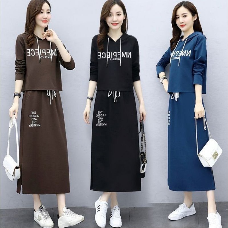 Set Áo Hoodie Và Chân Váy Xẻ Tà Thời Trang Dành Cho Nữ