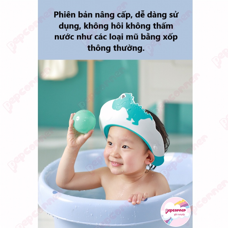 Mũ gội đầu chắn nước hình khủng long bảo vệ tai và mắt chất liệu PP+TE có thể điều chỉnh kích cỡ