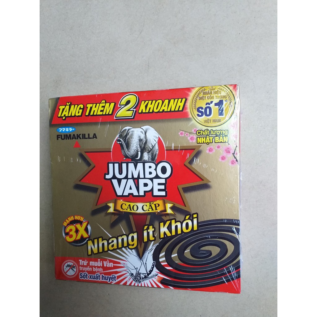 Nhang muỗi ít khói Jumbo Vape 222g hộp 10 + 2 khoanh