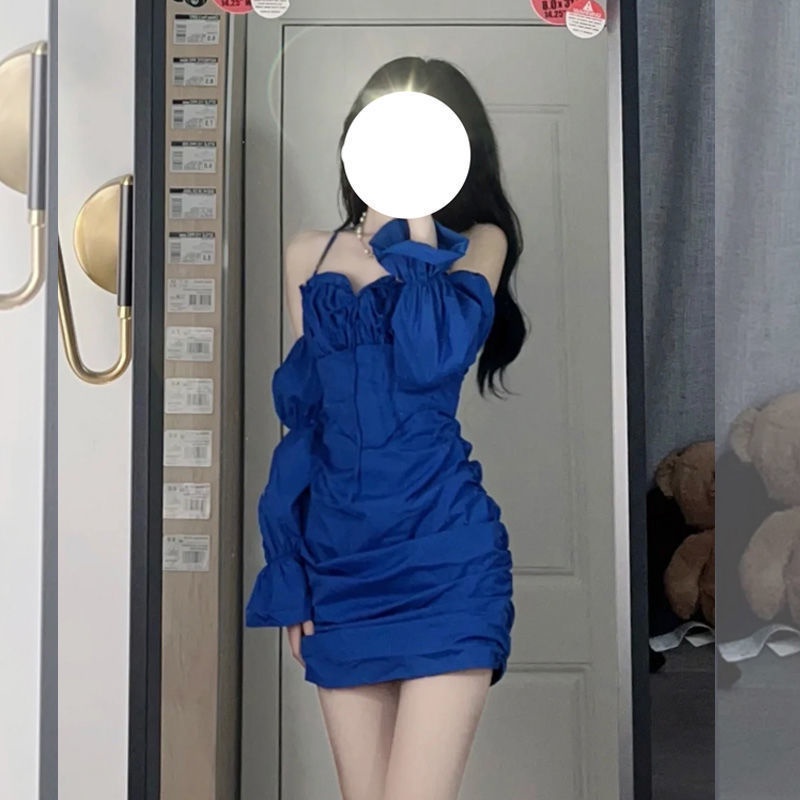 Đầm body nhún trễ vai màu xanh coban sexy