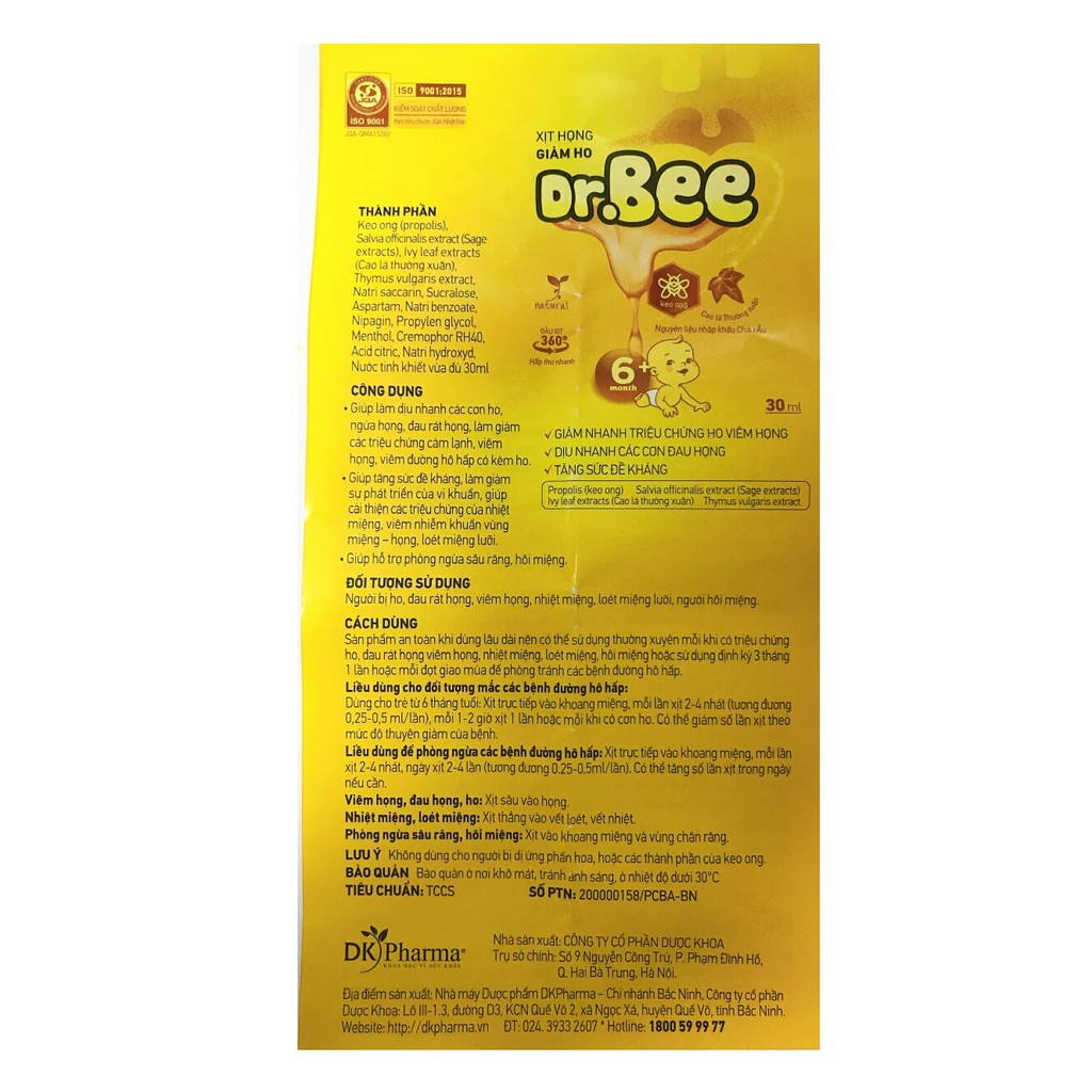 Polikid | Xịt họng Keo Ong - Dr. Bee ® - Dịu ho, sát khuẩn hầu họng
