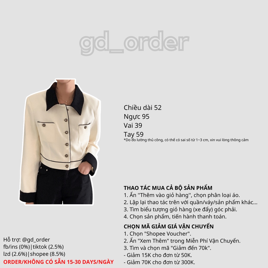 K95|Áo khoác nữ hàn quốc croptop ngắn hoạ tiết nổi túi ngắn thanh lịch, đơn giản gd_order