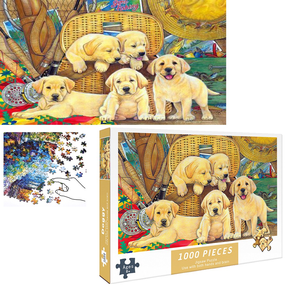 Bộ Tranh Ghép Xếp Hình 1000 Pcs Jigsaw Puzzle Tranh Ghép (75*50cm) Ảnh Chó Con Bản Đẹp Cao Cấp-H12