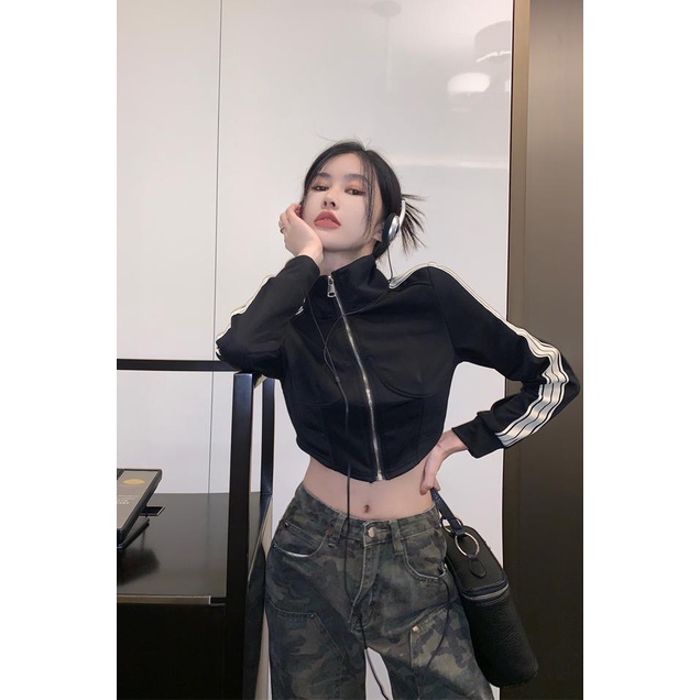 Áo Lửng Tay Dài Cổ Đứng Phong Cách Hàn Quốc Thời Trang Cho Nữ