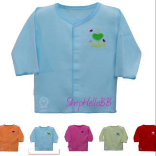 Size bé 6-7kg ÁO DÁN XÉ CỔ TIM TAY DÀI MÀU HELLO BB thêu I love Mom - I love Daddy