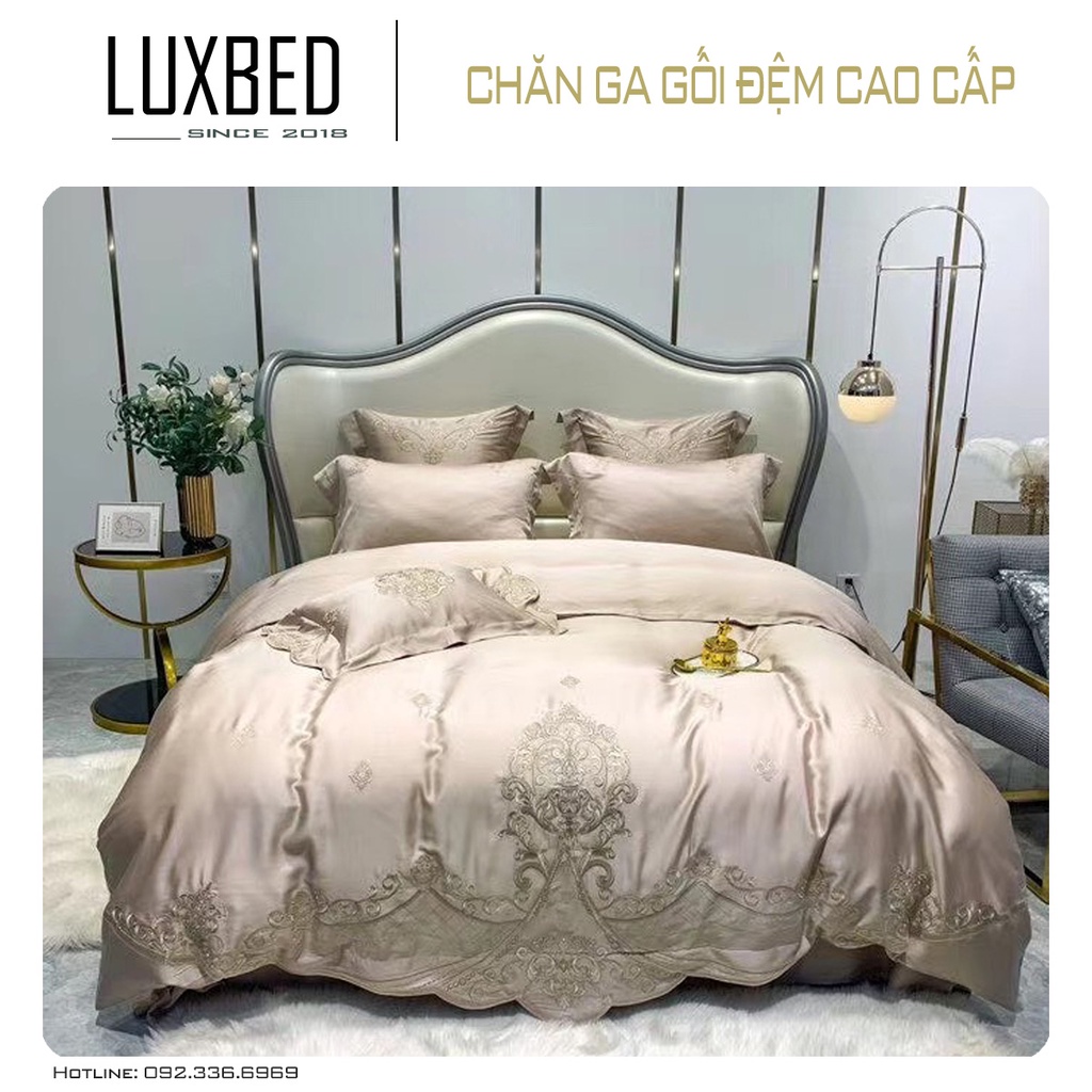 Bộ chăn ga gối Lụa Tencel 120s thêu Hoàng gia cao cấp- LUXBED