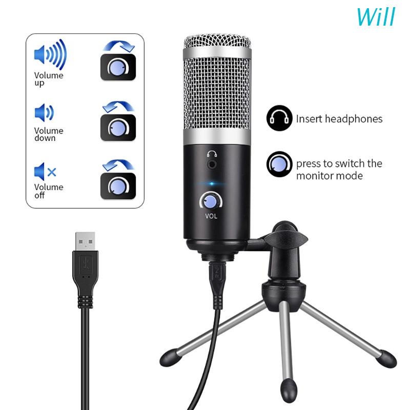 Micro Thu Âm Chuyên Nghiệp Có Giá Đỡ Ba Chân Kết Nối USB