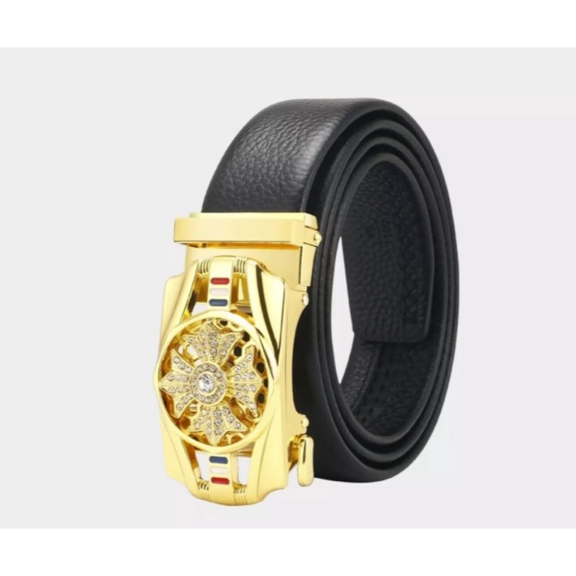 Thắt lưng nam da cao cấp, mặt đính đá xoay 360, khóa tự động mạ kim sang trọng