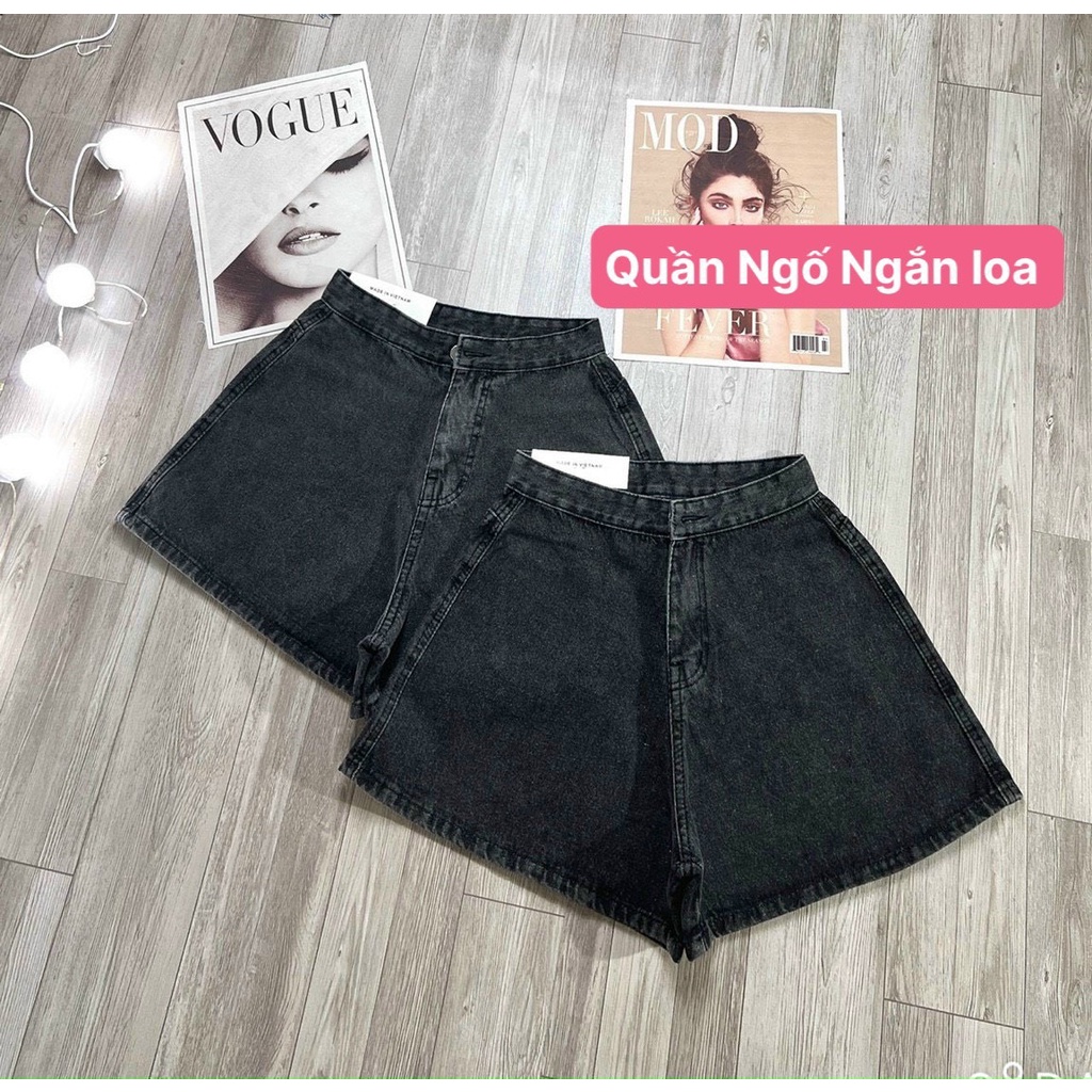 Quần jean đùi nữ ống loe trơn ko túi lưng cao hot